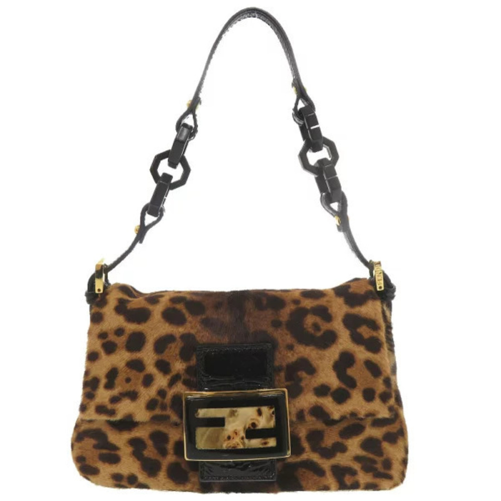 Fendi Mamma Baguette leopard calfskin brown 2way Shoulder Bag